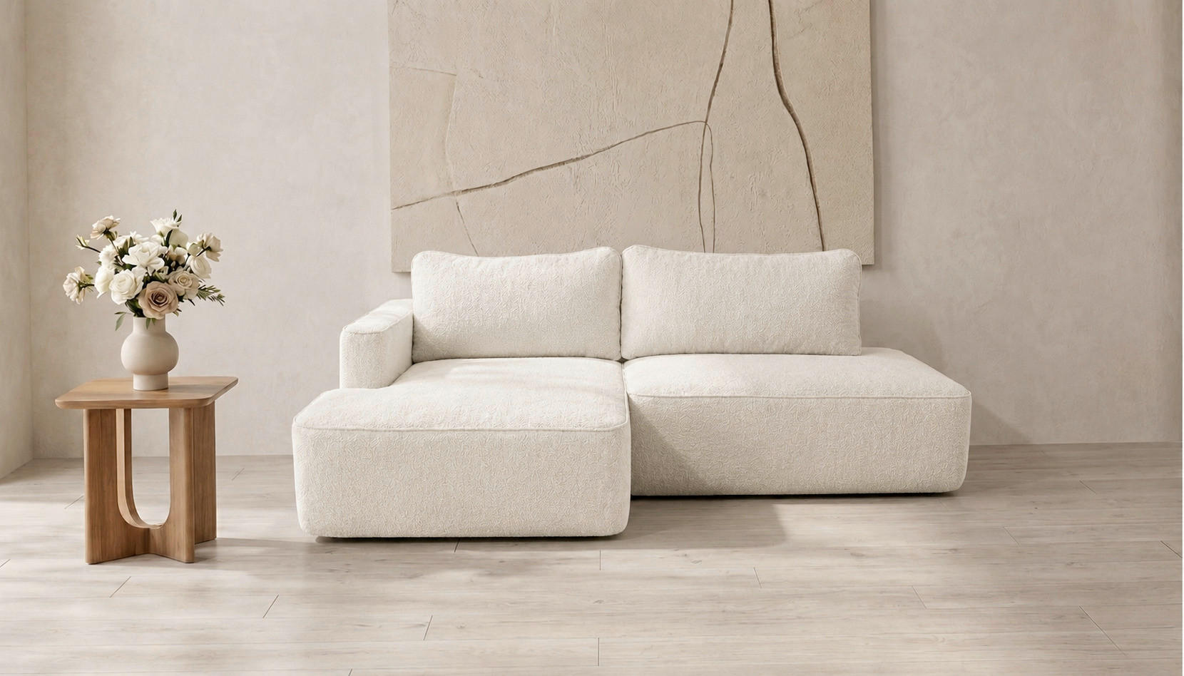 ECKSOFA FREDO Creme Bouclé  - Creme/Schwarz, Design, Kunststoff/Textil (150/233cm) - MID.YOU