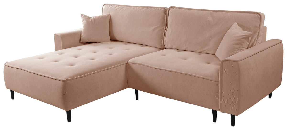 ECKSOFA in Flachgewebe Rosa  - Schwarz/Rosa, Design, Holz/Textil (183/263cm) - MID.YOU