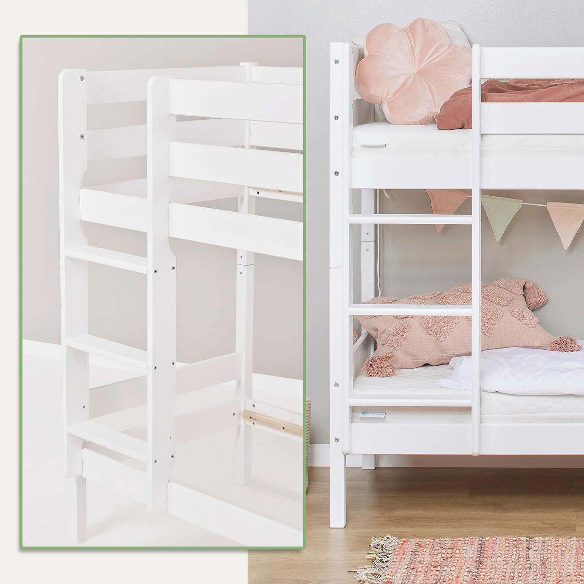 ETAGENBETT - Naturfarben/Weiß, MODERN, Holz (90/190cm) - MID.YOU