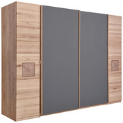 SCHWEBETÜRENSCHRANK in Taupe, Eichefarben - Taupe/Eichefarben, Natur, Glas/Holz (246/215/74cm) - Linea Natura