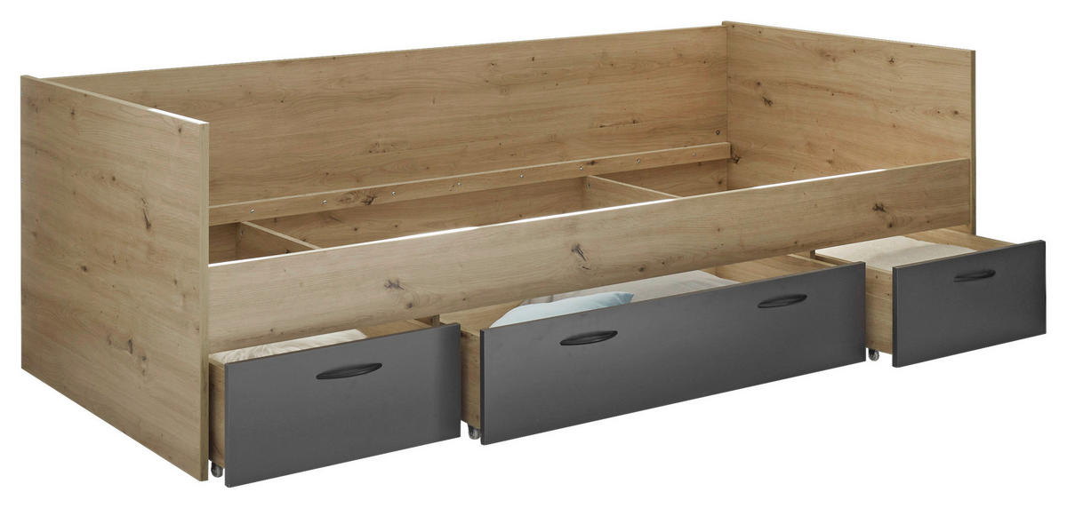 POSTELJA 90 cm   x 200 cm  , leseni material barve grafita, hrast artisan  - barve grafita/hrast artisan, Konvencionalno, leseni material (204/65/95cm) - Hom`in