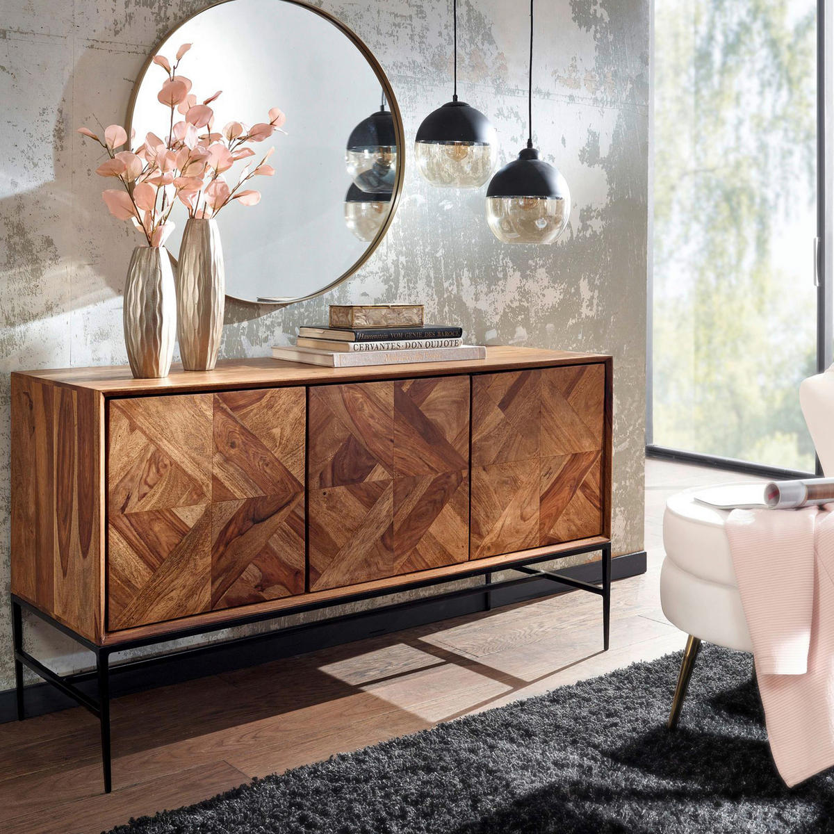 SIDEBOARD  in 123/70/45 cm  - Sheeshamfarben/Schwarz, Design, Holz/Metall (123/70/45cm) - MID.YOU