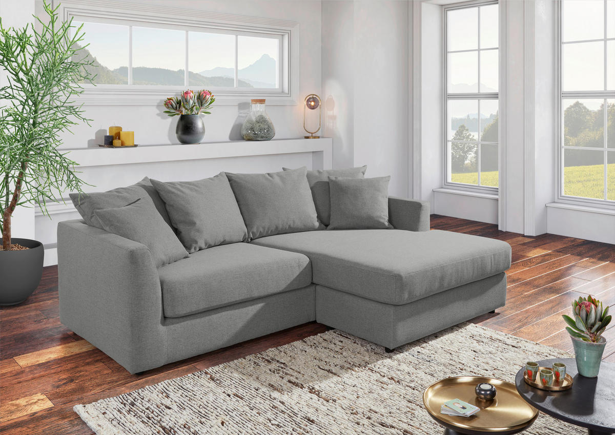 ECKSOFA in Flachgewebe Grau  - Schwarz/Grau, Design, Kunststoff/Textil (235/175cm) - home24