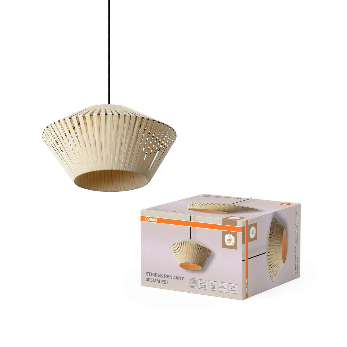 HÄNGELEUCHTE 30,5/120 cm   - Beige, Basics, Textil/Metall (30,5/120cm) - Osram