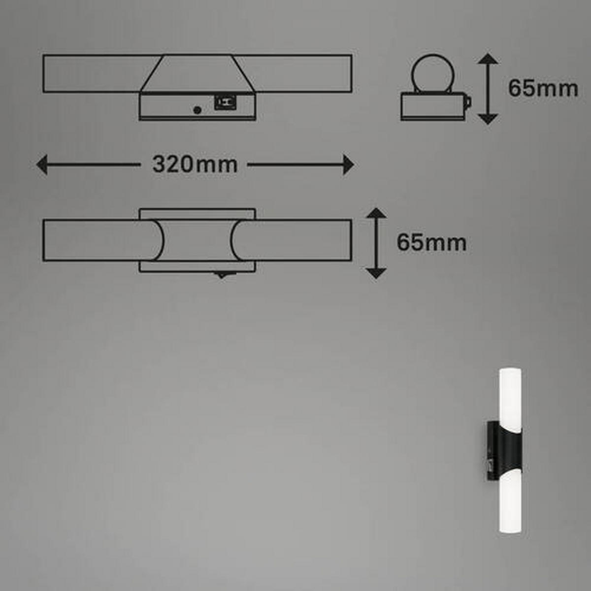KUPAONSKA SVJETILJKA ZIDNA  - crna, Basics, metal/plastika (32/6,5/6,8cm)