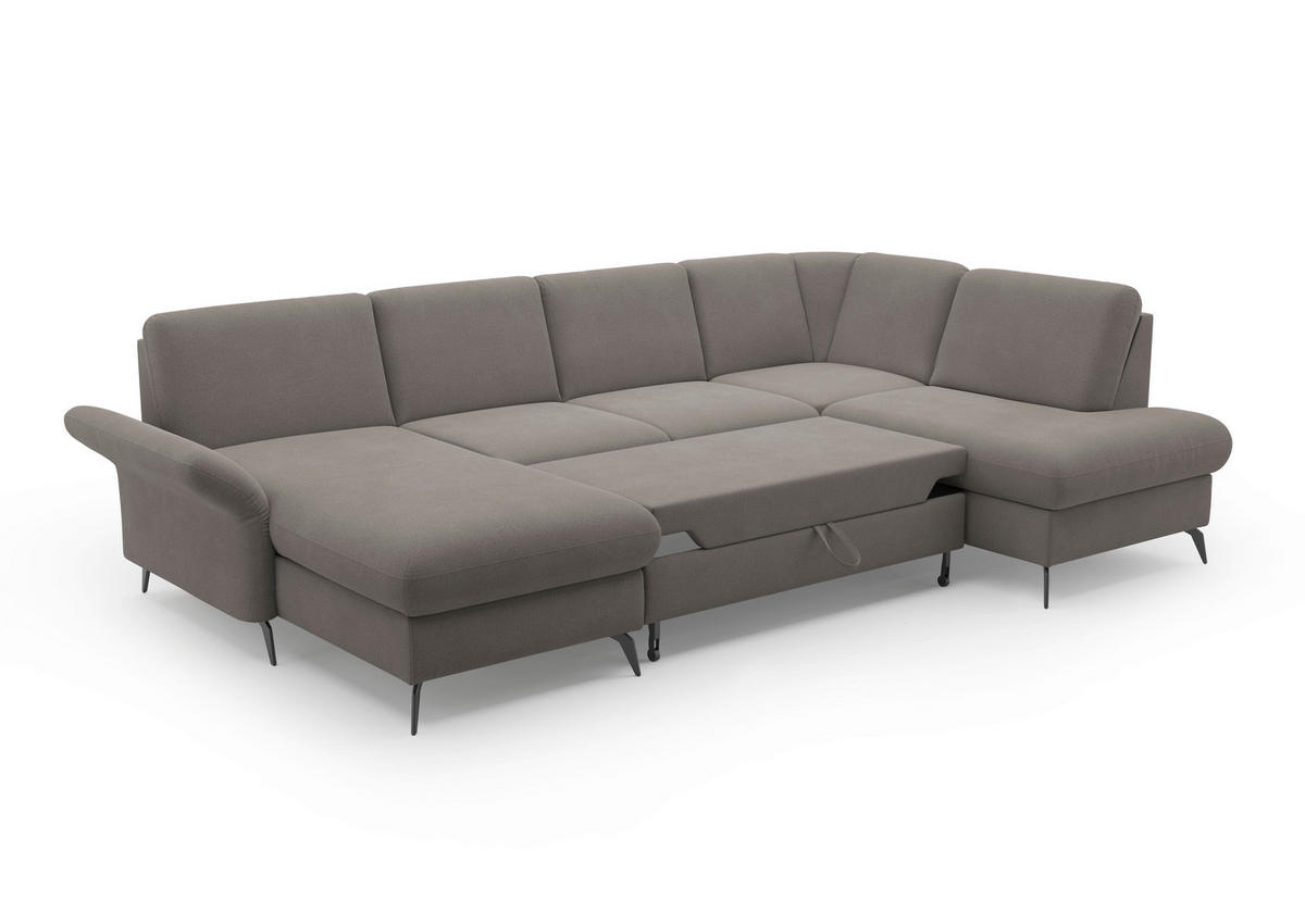 WOHNLANDSCHAFT in Flachgewebe Graphitfarben  - Schwarz/Graphitfarben, Konventionell, Textil/Metall (164/314/195cm) - Sit & More