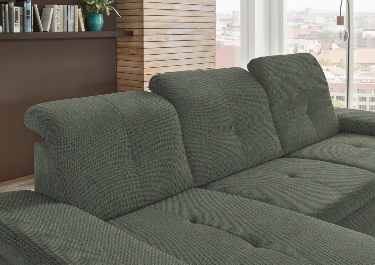 ECKSOFA in Flachgewebe Dunkelgrün  - Dunkelgrün/Schwarz, Design, Textil/Metall (174/297cm) - Beldomo Style