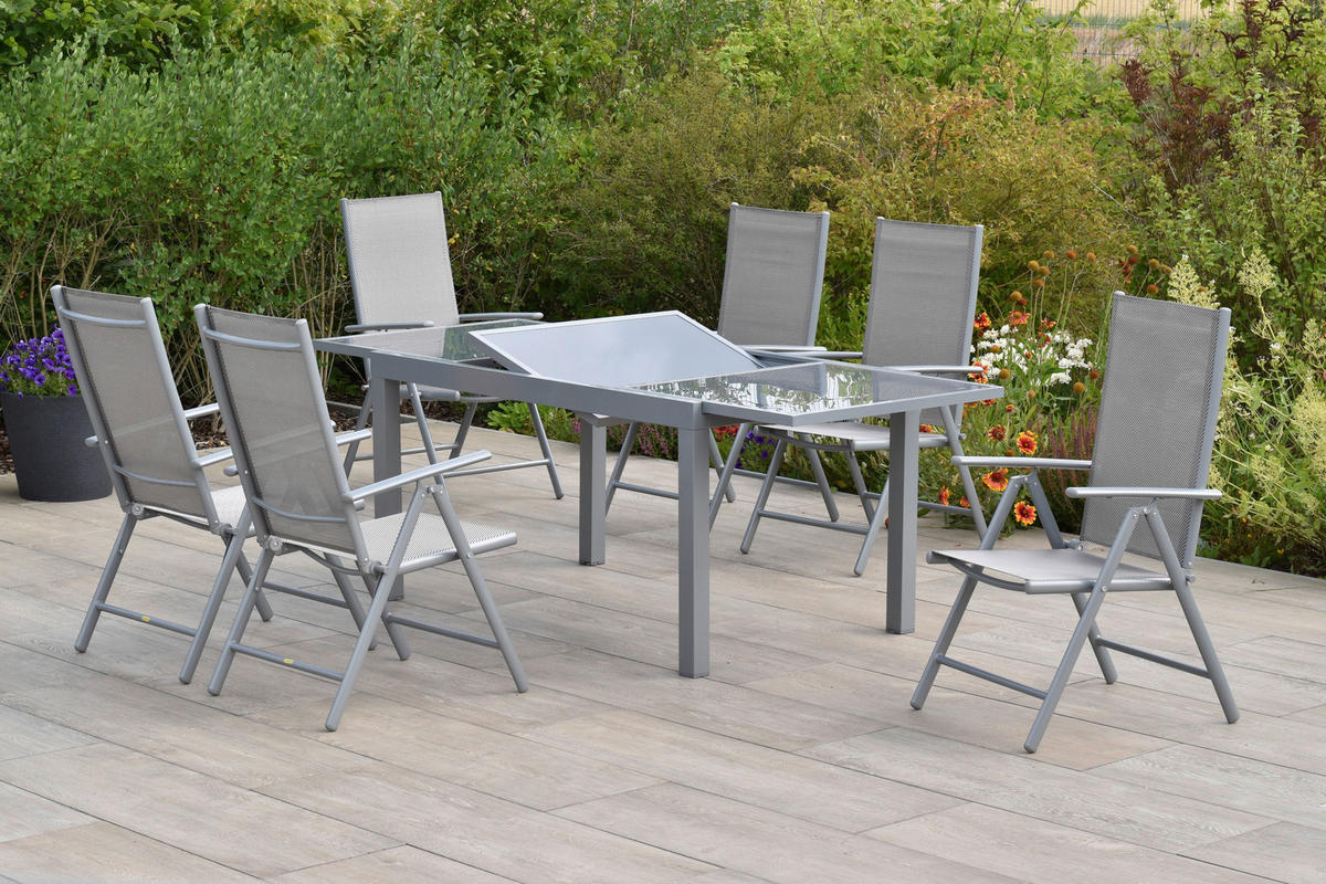 GARTENSET Aluminium  - Silberfarben/Braun, MODERN, Textil/Metall - Gardenson