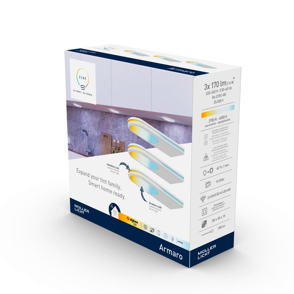 UNTERBAULEUCHTEN-SET TINT 5,5/1,5/15 cm  - Weiß, Basics, Kunststoff (5,5/1,5/15cm) - Tint