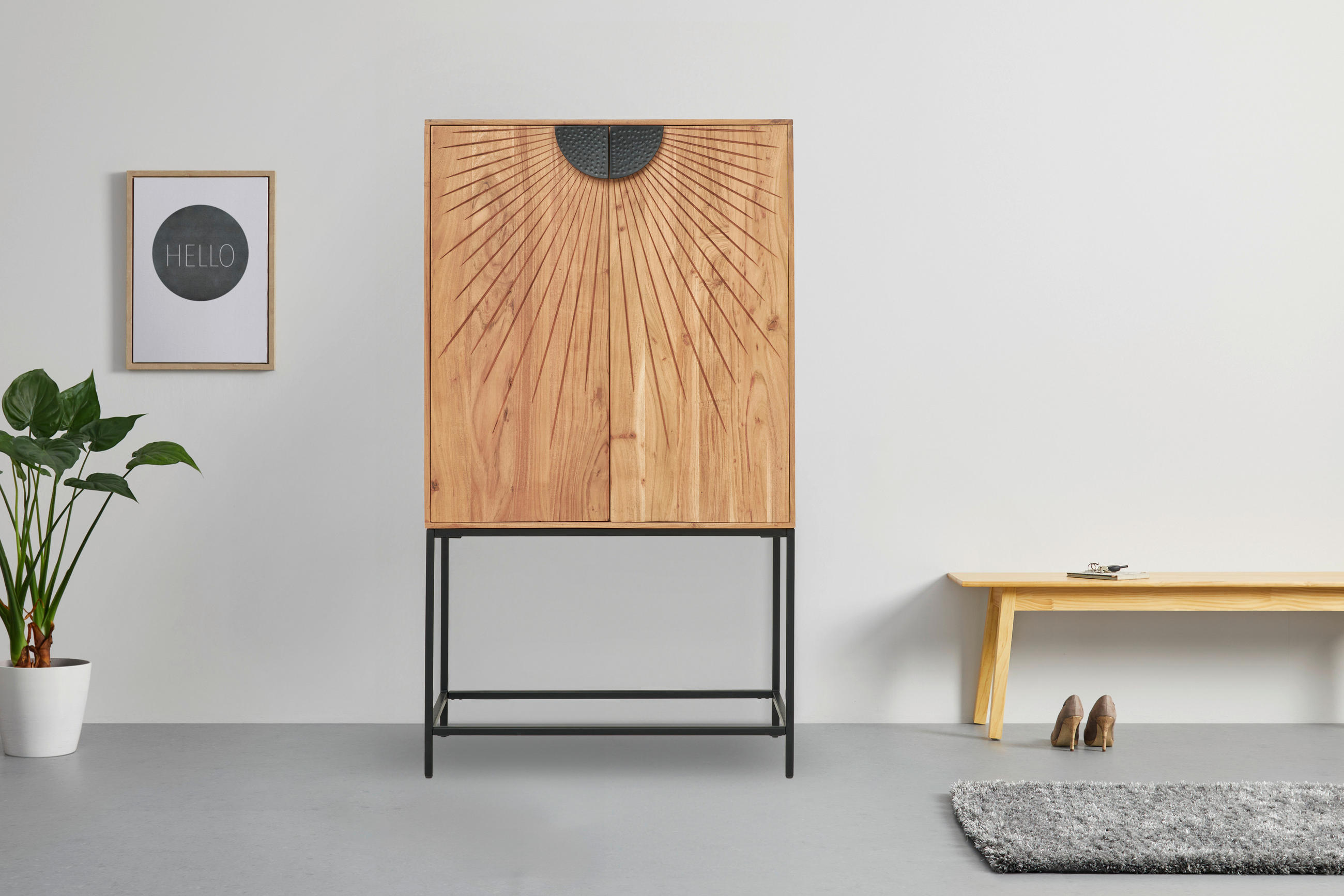 HIGHBOARD  in 90/160/42 cm  - Schwarz/Akaziefarben, Trend, Holz/Metall (90/160/42cm) - Ambia Home