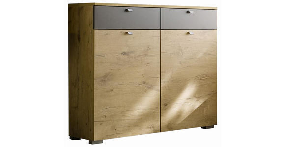 MEHRZWECKSCHRANK 98/100/34 cm  - Eichefarben/Silberfarben, Design, Holzwerkstoff/Kunststoff (98/100/34cm) - Moderano