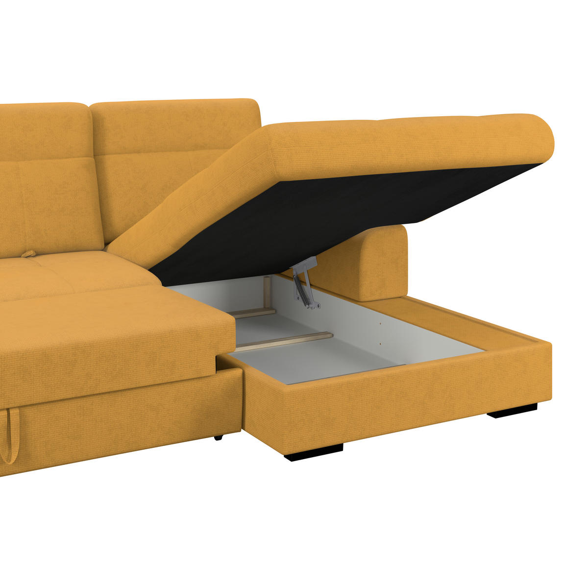 ECKSOFA Gelb Chenille Rücken echt, Kopfteilverstellung  - Gelb/Schwarz, KONVENTIONELL, Holz/Textil (286/203cm) - MID.YOU