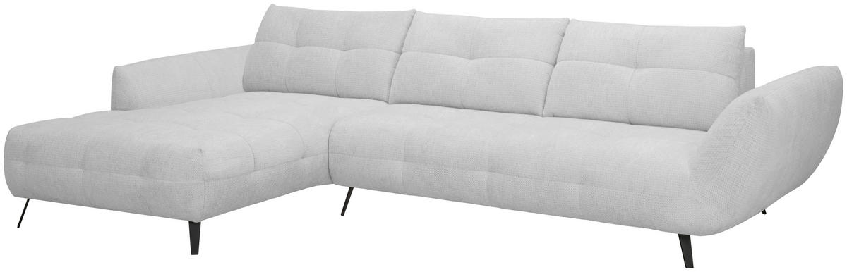 ECKSOFA Silberfarben Chenille Armlehnenkissen, Rücken echt, Sitztiefenverstellung  - Silberfarben/Schwarz, KONVENTIONELL, Textil/Metall (215/313cm) - Hom`in
