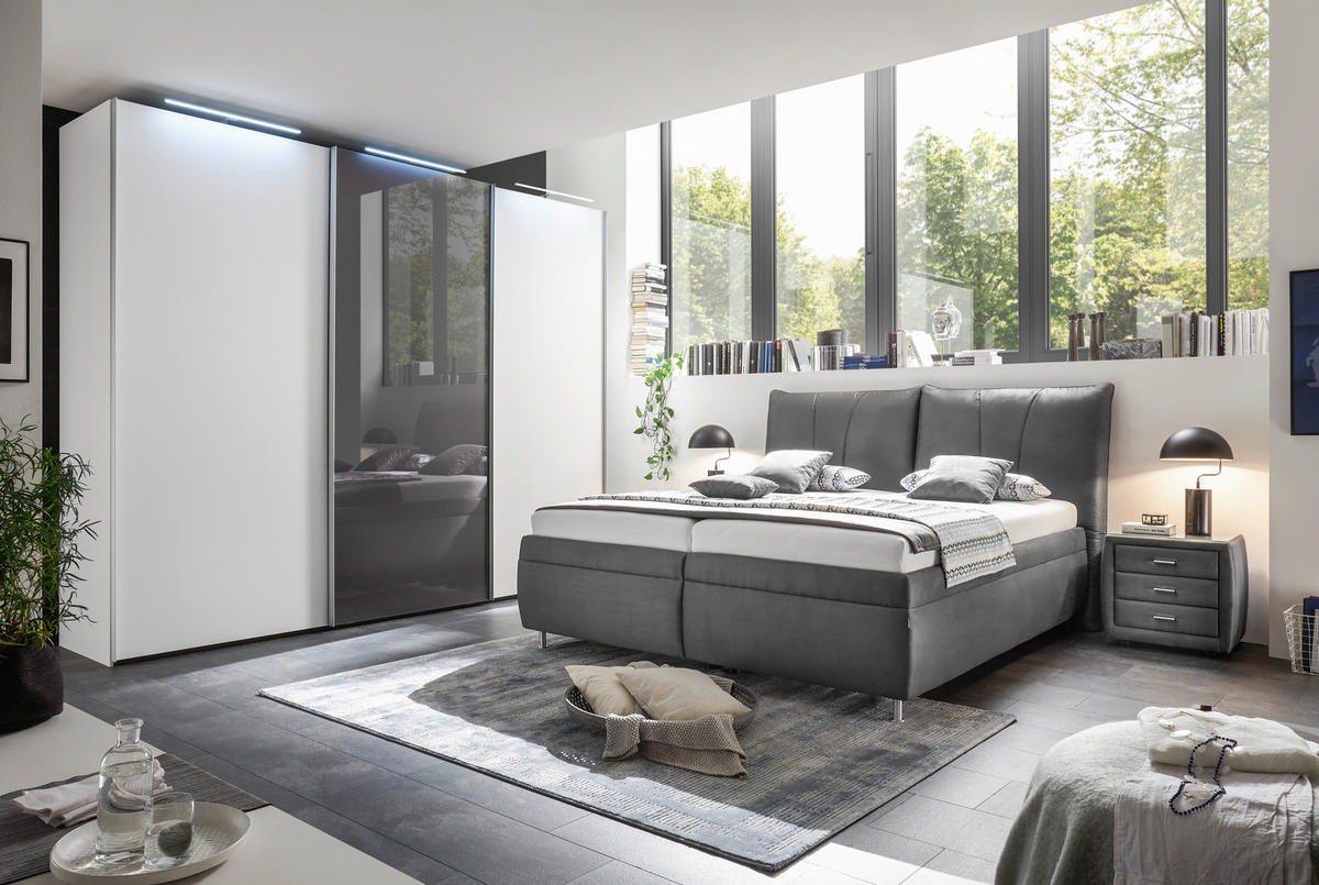 POLSTERBETT 160/200 cm  in Dunkelgrau  - Weiss/Dunkelgrau, Konventionell, Holz/Textil (160/200cm) - Dieter Knoll