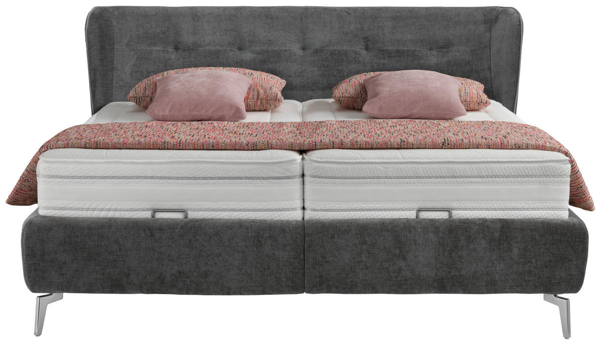 POLSTERBETT 180/200 cm,  in Grau, Dunkelgrau, gepolstertes Kopfteil, Bettkasten, motorische Verstellbarkeit, Lattenroste, Matratzen, H2 + H3 = mittel + fest  - Chromfarben/Dunkelgrau, Design, Holz/Holzwerkstoff (180/200cm) - Beldomo - Sleep