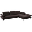 ECKSOFA in Echtleder Dunkelbraun  308/195 cm  - Dunkelbraun/Schwarz, Design, Leder/Metall (308/195cm) - Dieter Knoll