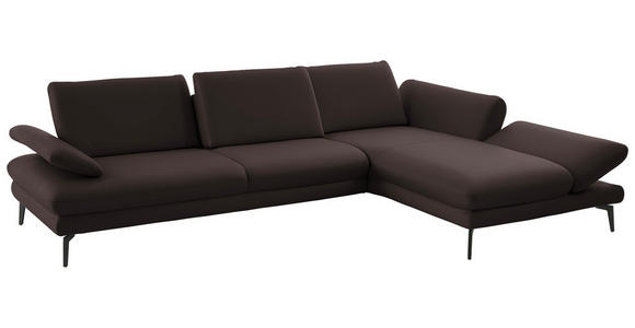ECKSOFA in Echtleder Dunkelbraun  308/195 cm  - Dunkelbraun/Schwarz, Design, Leder/Metall (308/195cm) - Dieter Knoll