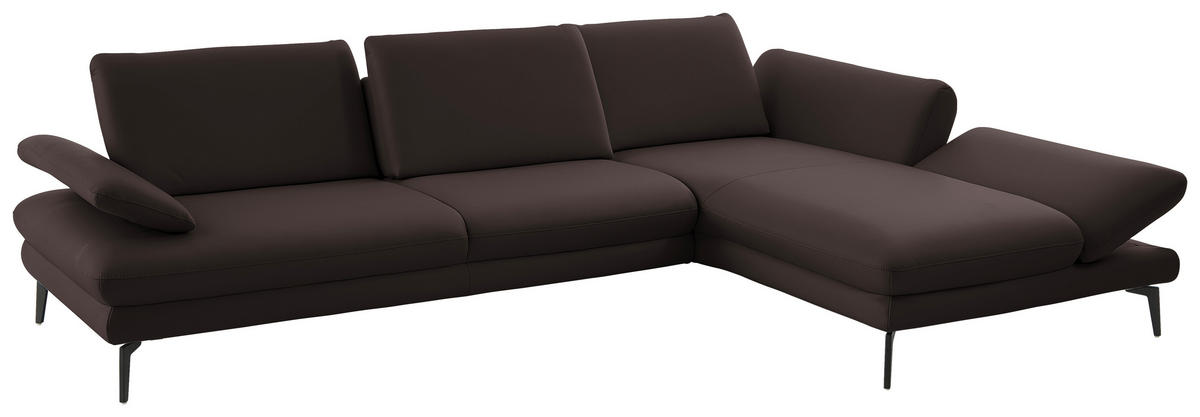 ECKSOFA in Echtleder Dunkelbraun  - Dunkelbraun/Schwarz, Design, Leder/Metall (308/195cm) - Dieter Knoll