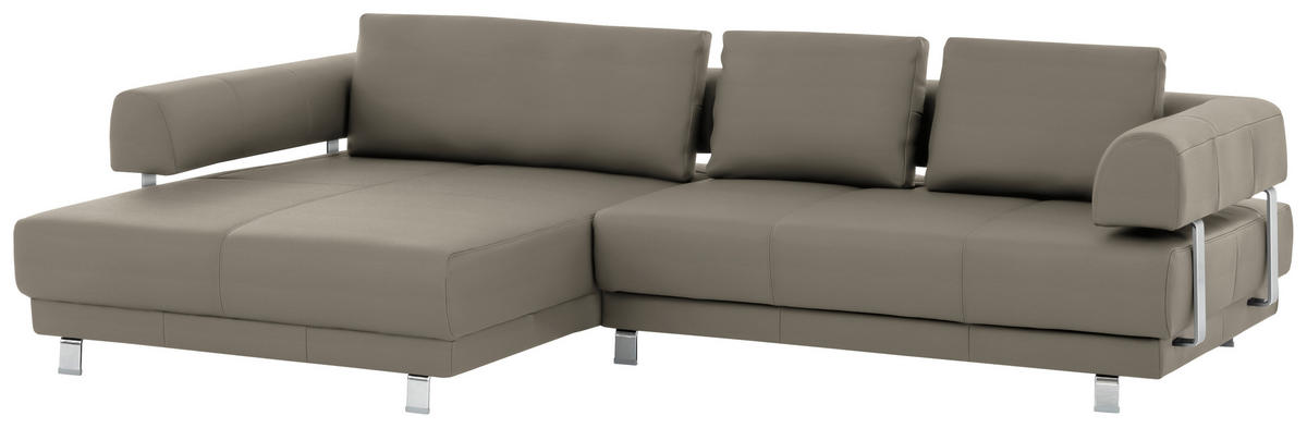 ECKSOFA in Echtleder Hellbraun  - Hellbraun, Design, Leder/Metall (188/307cm)