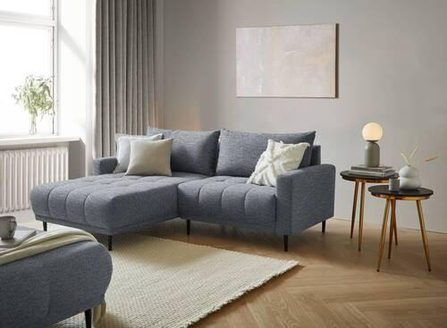 ECKSOFA Dunkelgrau Flachgewebe  - Dunkelgrau/Schwarz, Design, Holz/Textil (160/215cm) - Stylife