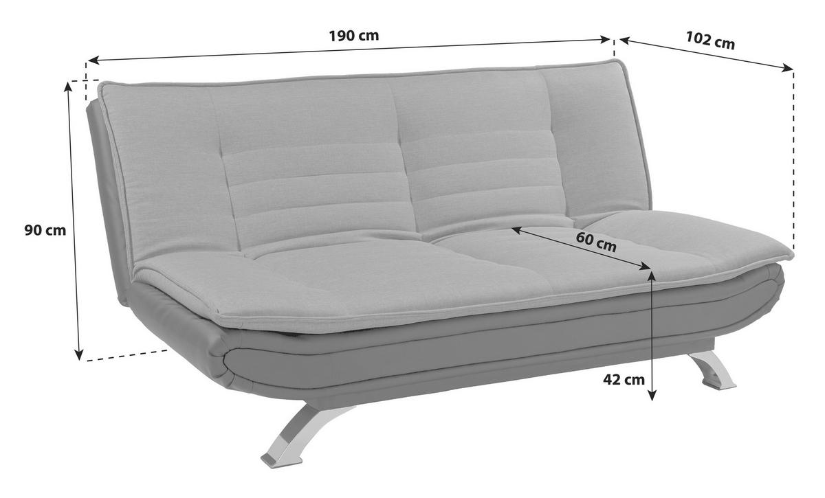 SCHLAFSOFA in Lederlook, Webstoff Grau, Schwarz, Edelstahlfarben  - Edelstahlfarben/Schwarz, Basics, Textil/Metall (190/90/102cm) - MID.YOU