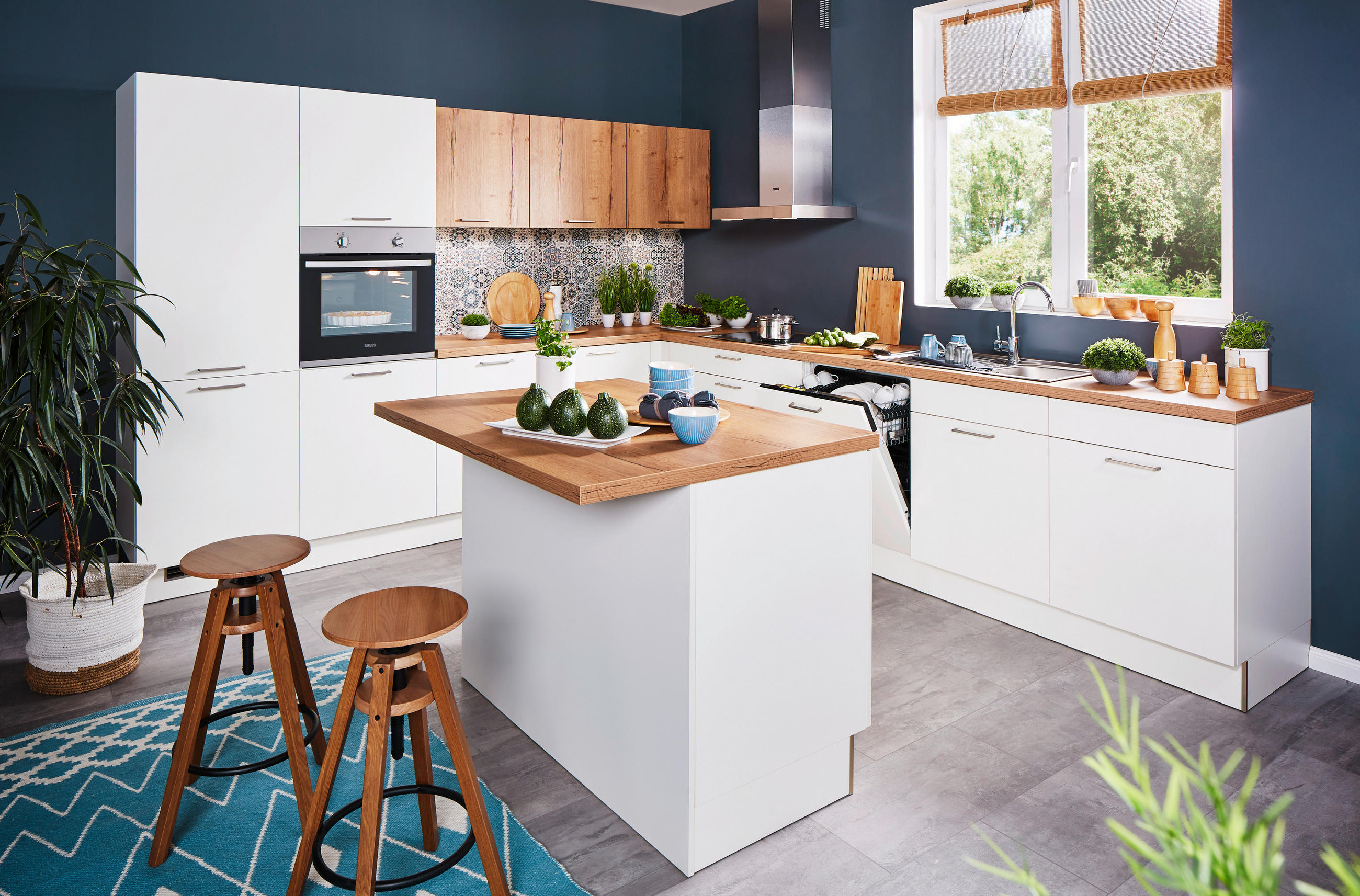 EINBAUKÜCHE UNO  - Eichefarben/Weiß, Design, Holzwerkstoff - Moderano
