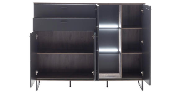 HIGHBOARD Schwarz, Eichefarben 148/118/37 cm - Eichefarben/Anthrazit, Design, Glas/Holz (148/118/37cm) - Novel