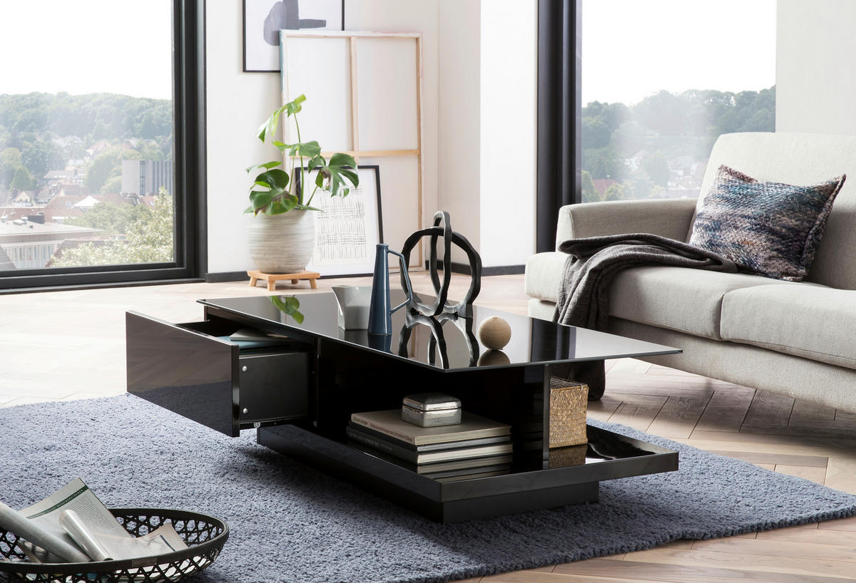COUCHTISCH Kristallglas 120/60/36 cm rechteckig Schwarz Hochglanz  - Schwarz Hochglanz/Schwarz, Design, Glas/Holzwerkstoff (120/60/36cm) - Livetastic