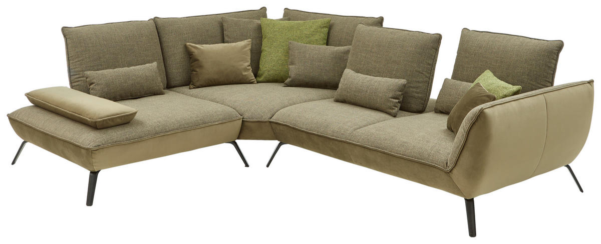 ECKSOFA Olivgrün Flachgewebe  - Schwarz/Olivgrün, Design, Textil/Metall (250/310cm) - Moderano