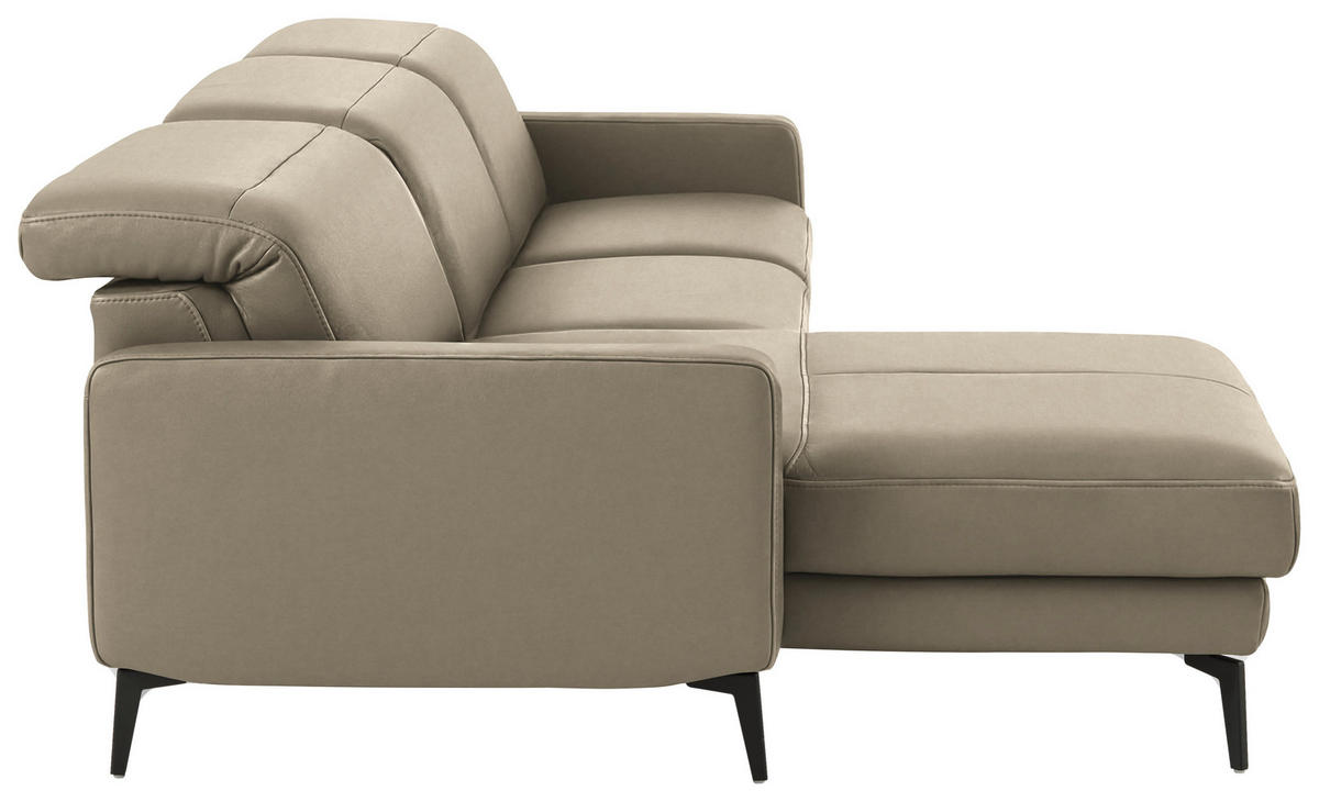 ECKSOFA 179/323 cm  in Echtleder Kaschmir Kopfteilverstellung  179/323 cm  - Kaschmir/Schwarz, Design, Leder/Metall (179/323cm) - Dieter Knoll