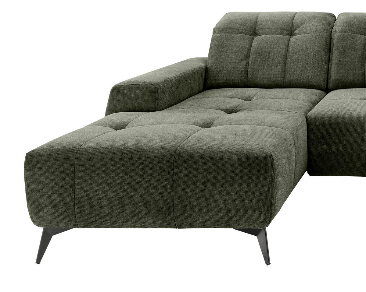 WOHNLANDSCHAFT SANO Dunkelgrün Chenille  - Dunkelgrün/Schwarz, MODERN, Textil/Metall (200/337/180cm) - Livetastic