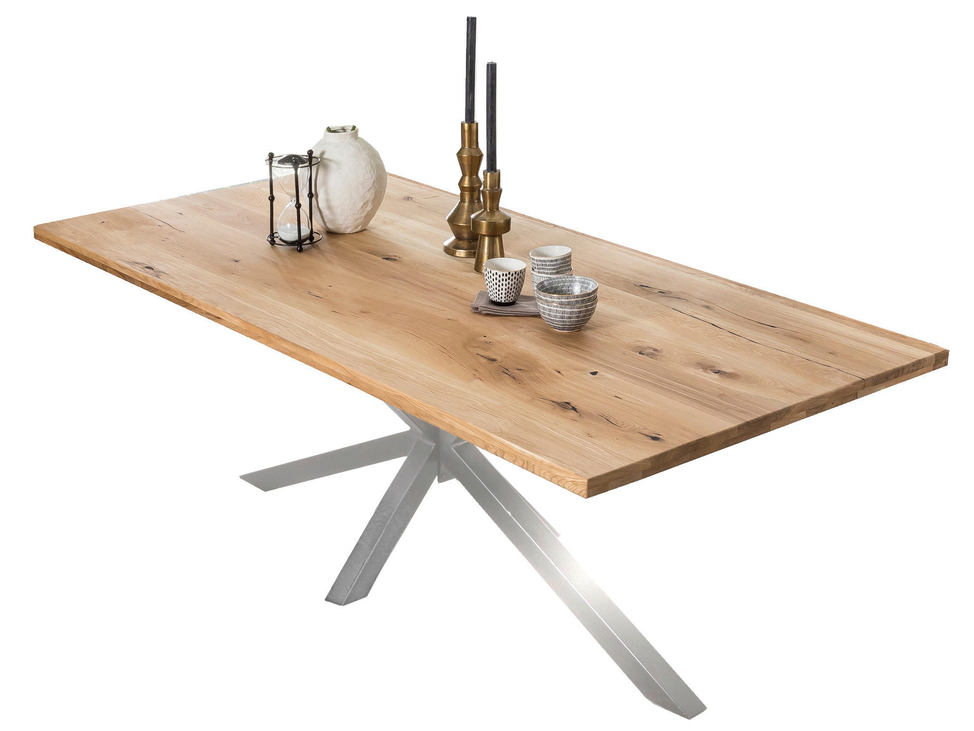ESSTISCH 180/100/76 cm Echtholz  Holz, Metall rechteckig Naturfarben, Silberfarben  - Silberfarben/Naturfarben, MODERN, Holz/Metall (180/100/76cm) - MID.YOU
