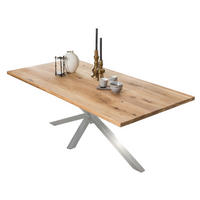 ESSTISCH 180/100/76 cm Echtholz  Holz, Metall rechteckig Naturfarben, Silberfarben  - Silberfarben/Naturfarben, MODERN, Holz/Metall (180/100/76cm) - MID.YOU