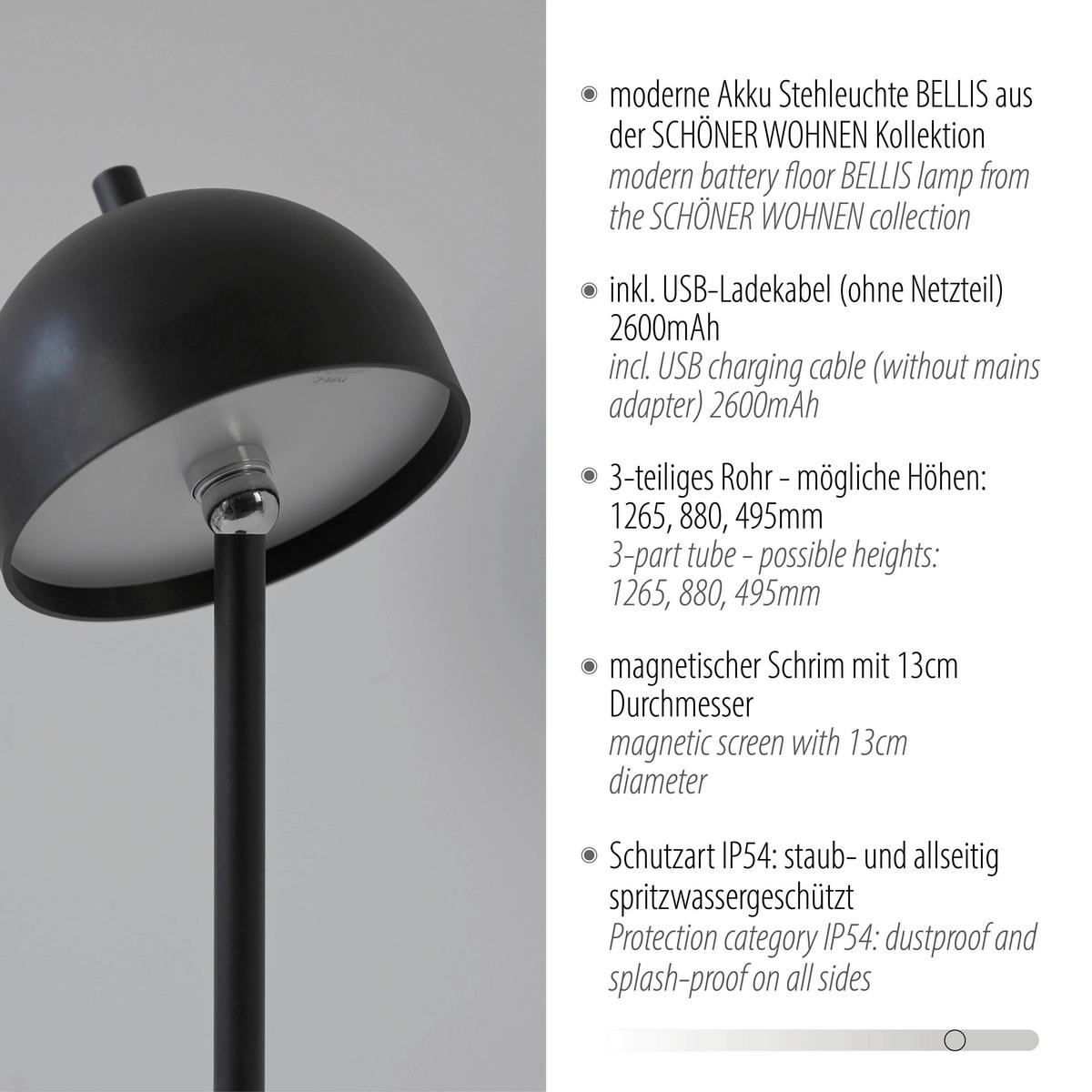 AKKU-STEHLEUCHTE 18/18/126 cm    - Schwarz, Design, Kunststoff/Metall (18/18/126cm) - Schöner Wohnen