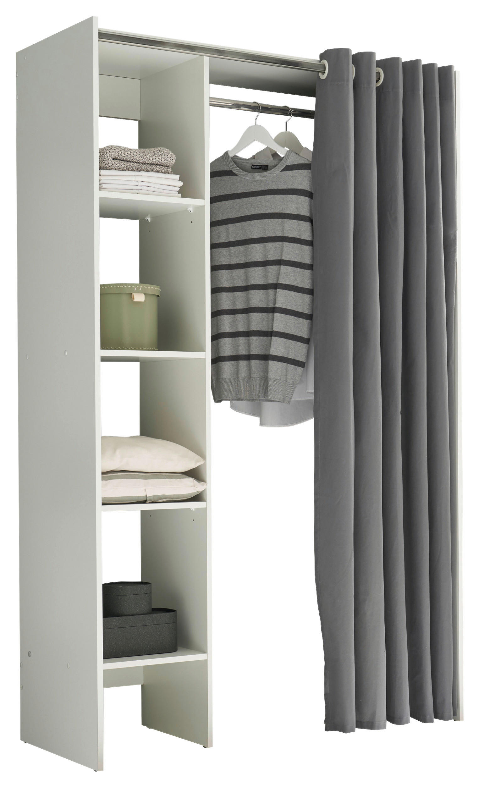 OTVORENI ORMAR ZA ODJEĆU     - bijela/siva, Basics, drvni materijal/tekstil (120-157/195/50cm) - MID.YOU
