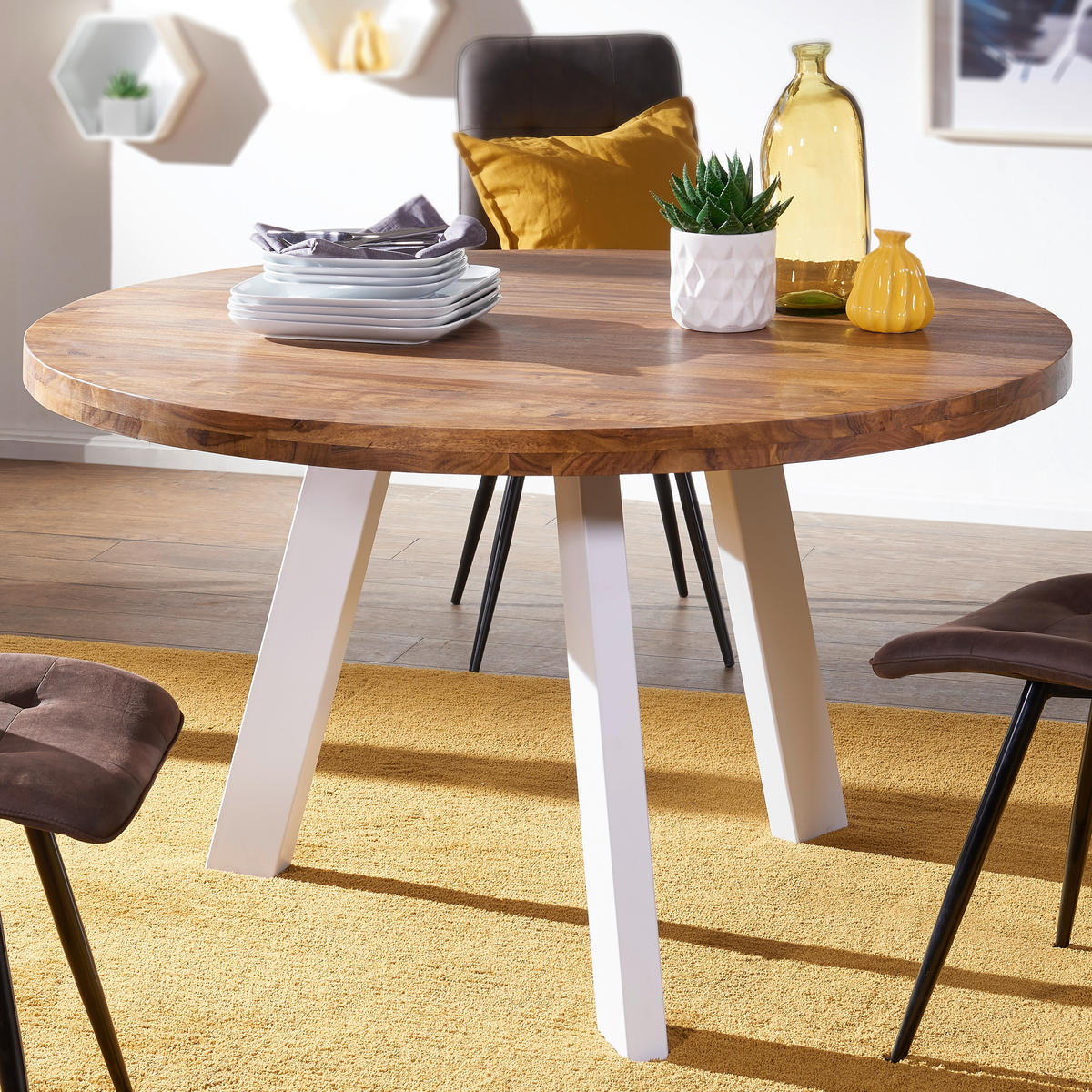 ESSTISCH in Holz  - Sheeshamfarben/Weiß, Design, Holz/Metall (130/77cm) - MID.YOU