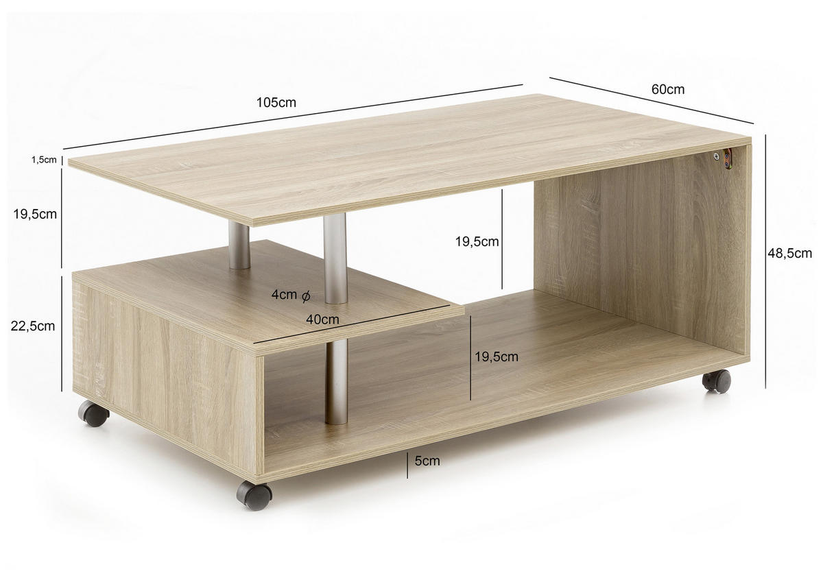 COUCHTISCH in Holzwerkstoff 105/60/48,5 cm  - Sonoma Eiche, Modern, Holzwerkstoff/Kunststoff (105/60/48,5cm) - MID.YOU