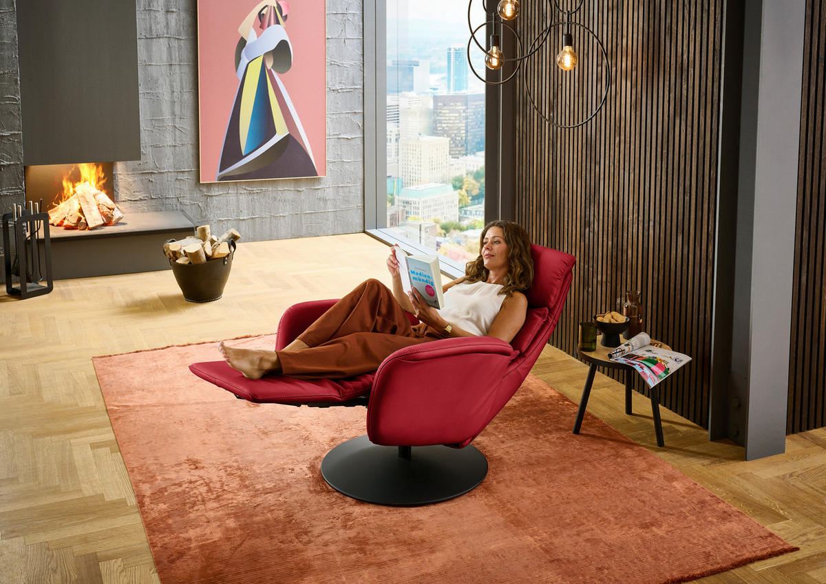 RELAXSESSEL in Leder Rot  - Rot/Schwarz, Design, Leder/Metall (76/108/86cm) - Dieter Knoll