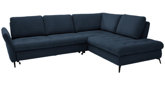 ECKSOFA in Chenille Blau  - Blau/Schwarz, Natur, Textil/Metall (288/233cm) - Valnatura