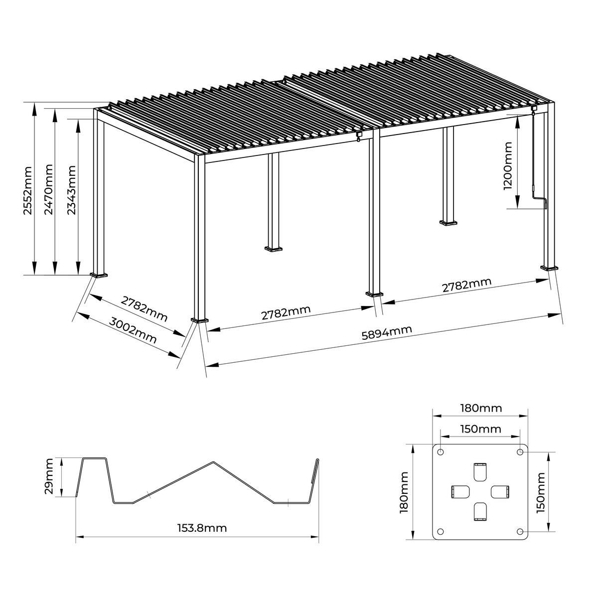 PERGOLA 589/247/300 cm Aluminium  - Anthrazit, Basics, Metall (589/247/300cm) - Gardenson
