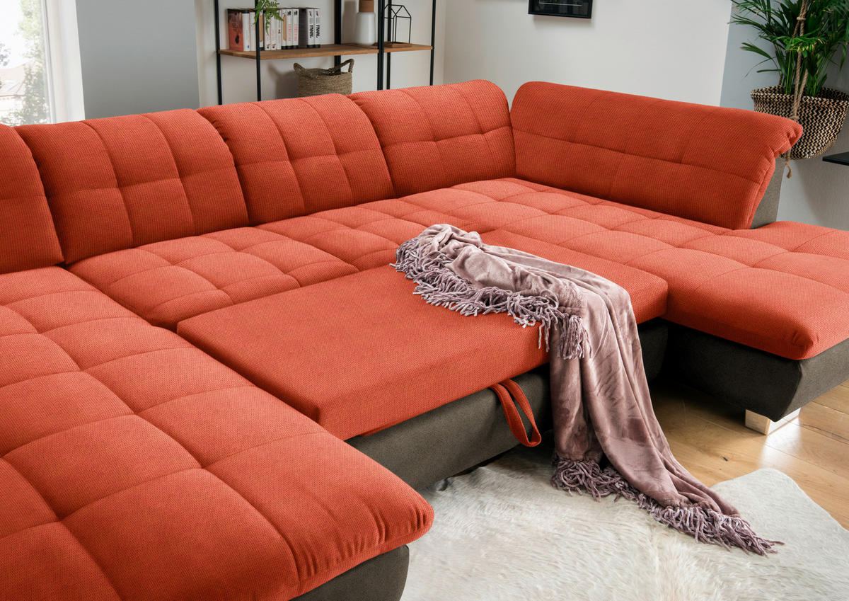 WOHNLANDSCHAFT in Mikrofaser Orange  - Chromfarben/Orange, Design, Kunststoff/Textil (204/350/211cm) - Xora