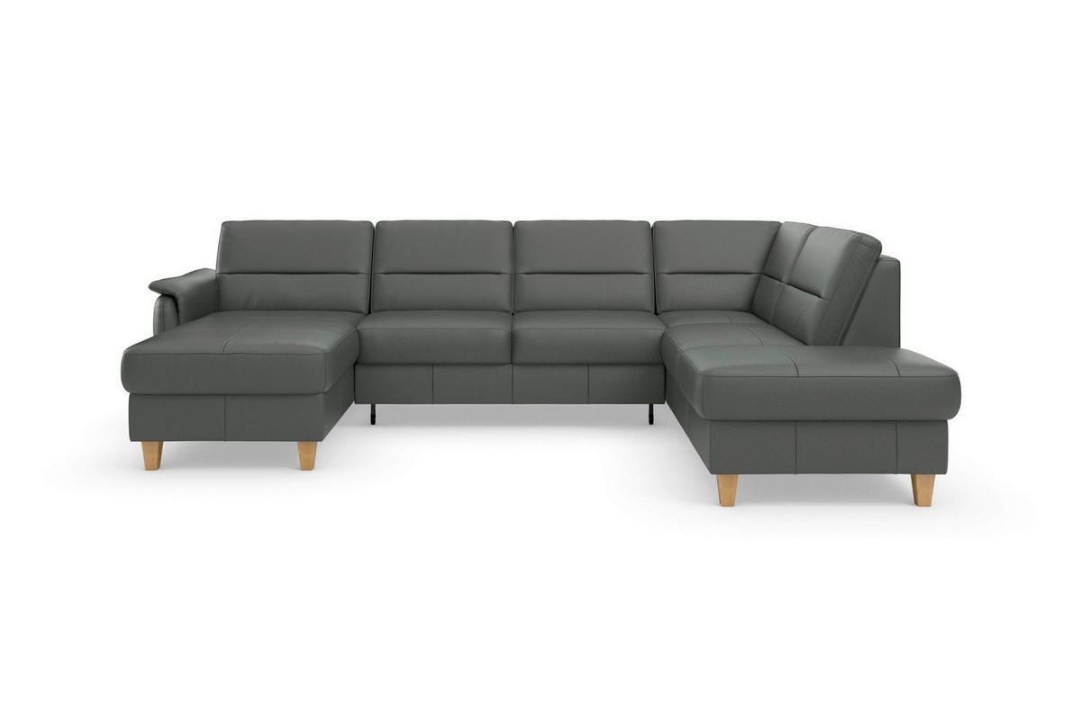 WOHNLANDSCHAFT PALMERA E in Echtleder Anthrazit  - Eichefarben/Anthrazit, Basics, Leder/Holz (163/308/212cm) - Sit & More