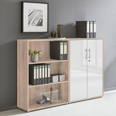 AKTENSCHRANK Sonoma Eiche, Weiß Hochglanz  - Weiß Hochglanz/Sonoma Eiche, MODERN, Holzwerkstoff (168,8/113,6/33cm) - MID.YOU