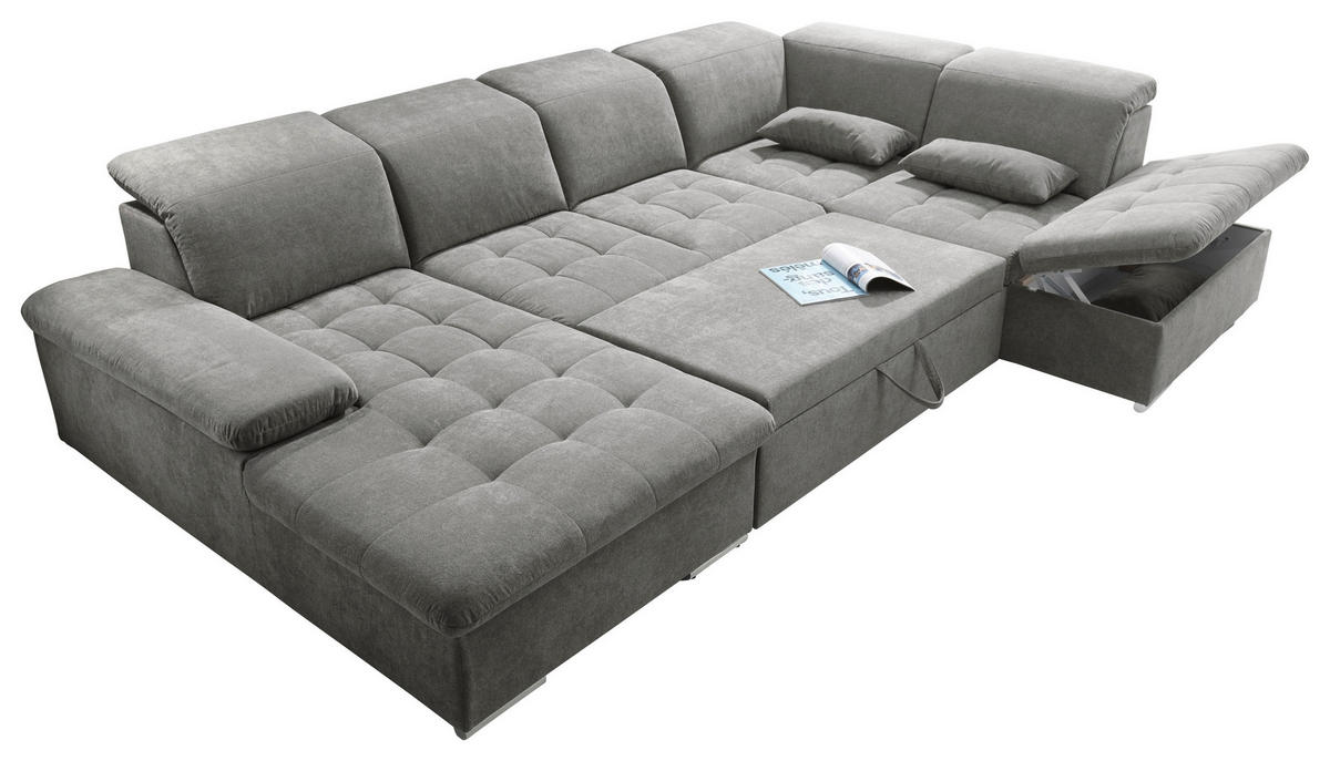 WOHNLANDSCHAFT Schlammfarben Mikrovelours  - Schlammfarben/Silberfarben, KONVENTIONELL, Kunststoff/Textil (188/340/240cm) - MID.YOU