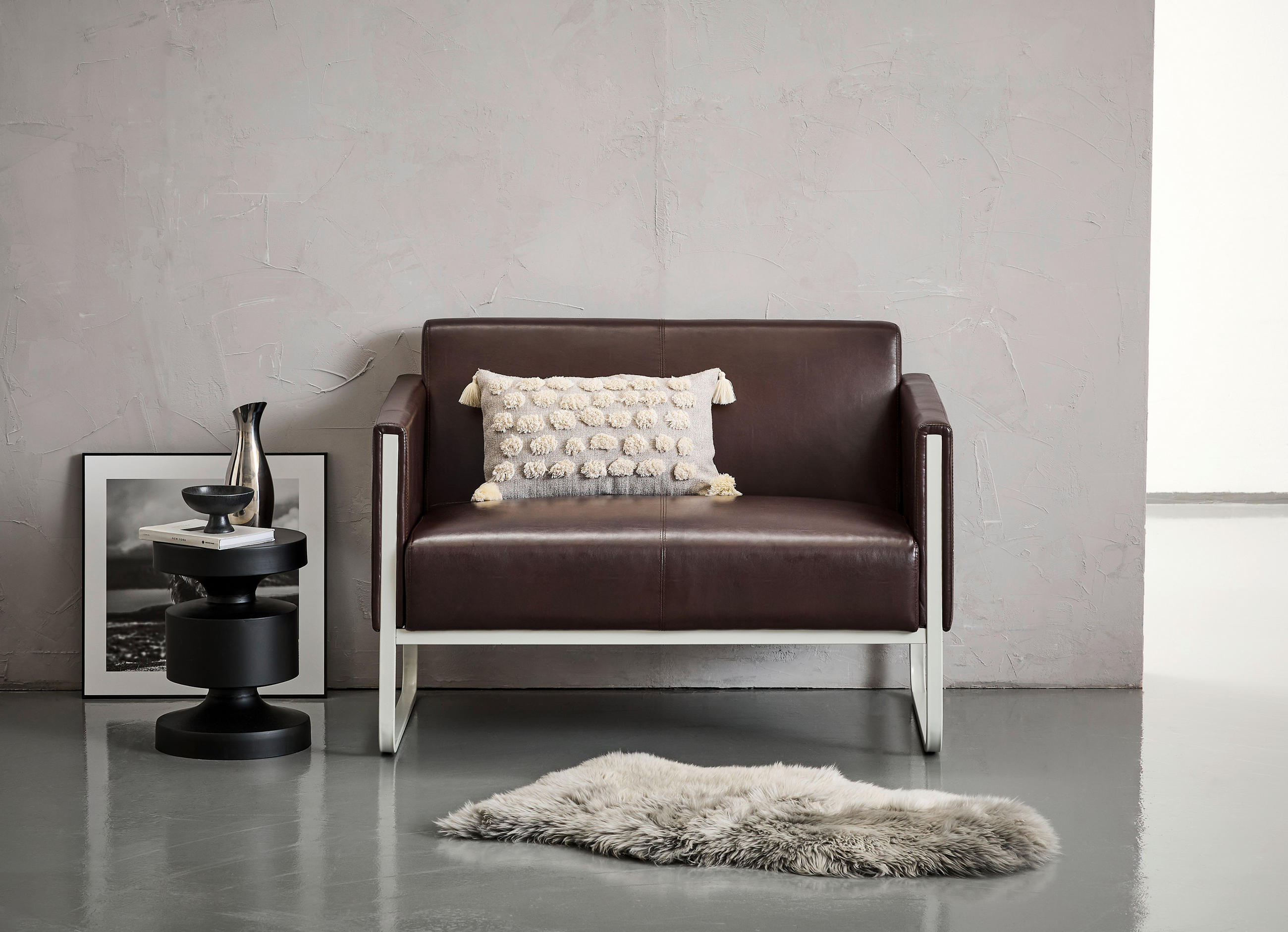 2-SITS SOFFA i textil mörkbrun  - grå/mörkbrun, Modern, metall/textil (111/78/71cm) - MID.YOU