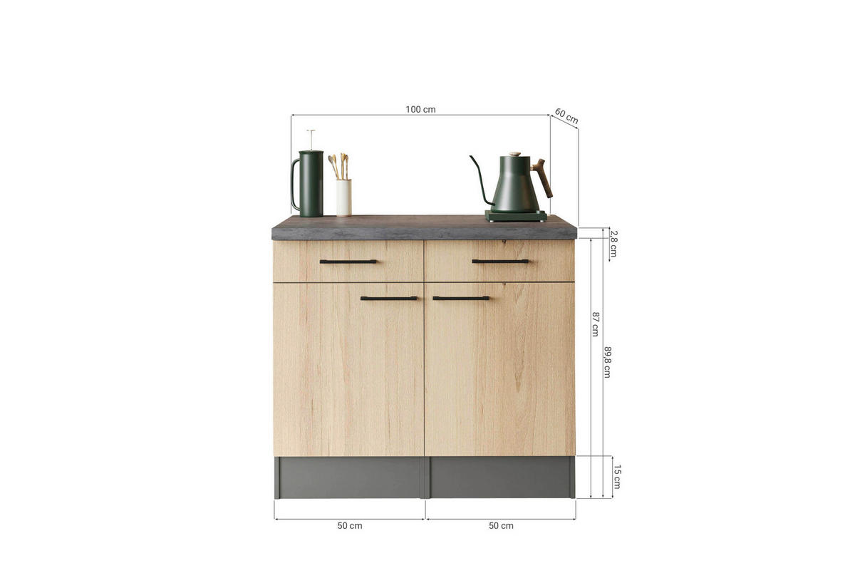BÄNKSKÅP 100/90/60 cm  i grå, ek Artisan  - svart/grå, Trend, metall/trämaterial (100/90/60cm) - Respekta