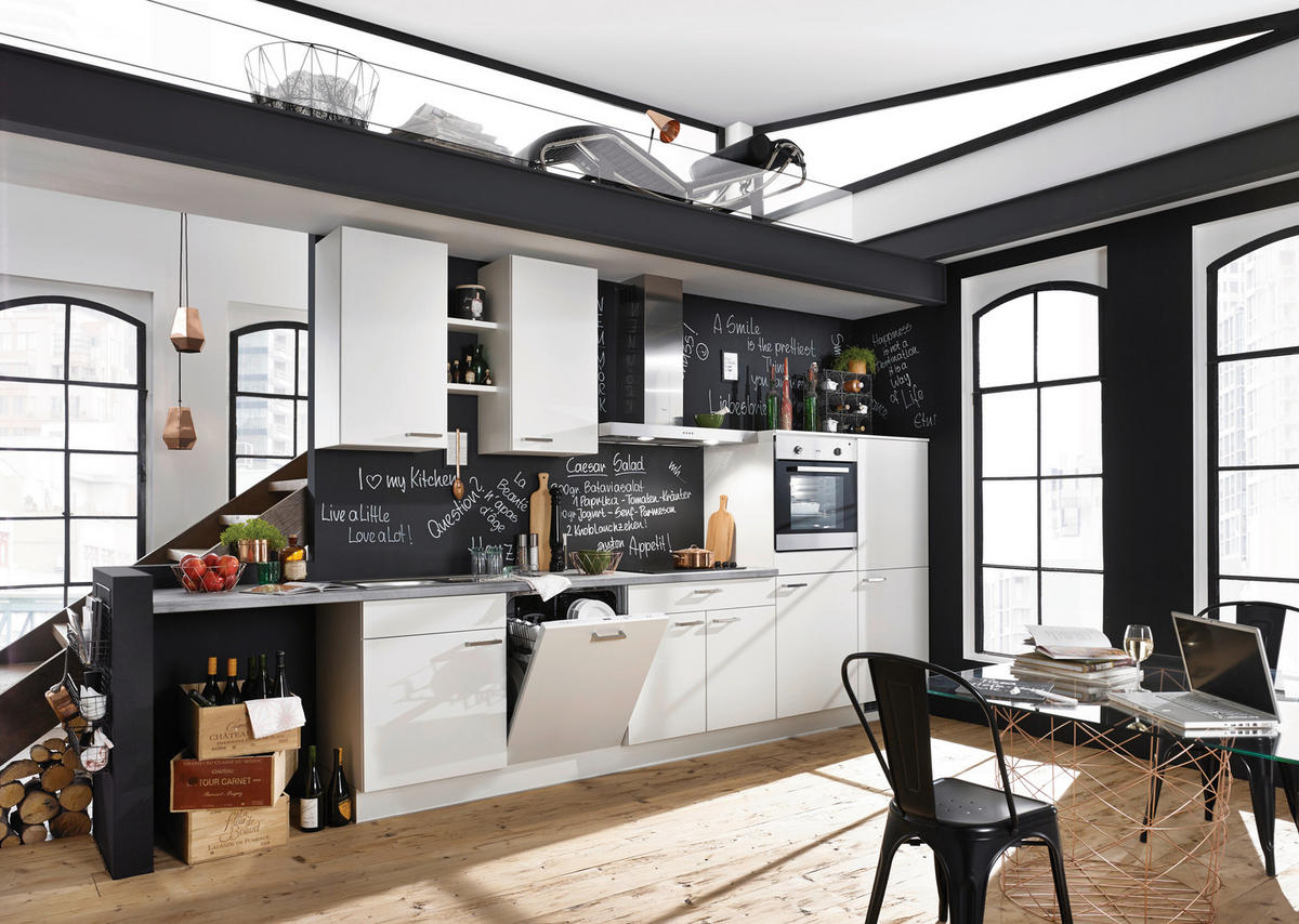 KÜCHENBLOCK 400 cm   in Weiß, Hellgrau  - Edelstahlfarben/Hellgrau, KONVENTIONELL, Holzwerkstoff/Metall (400cm) - Pino