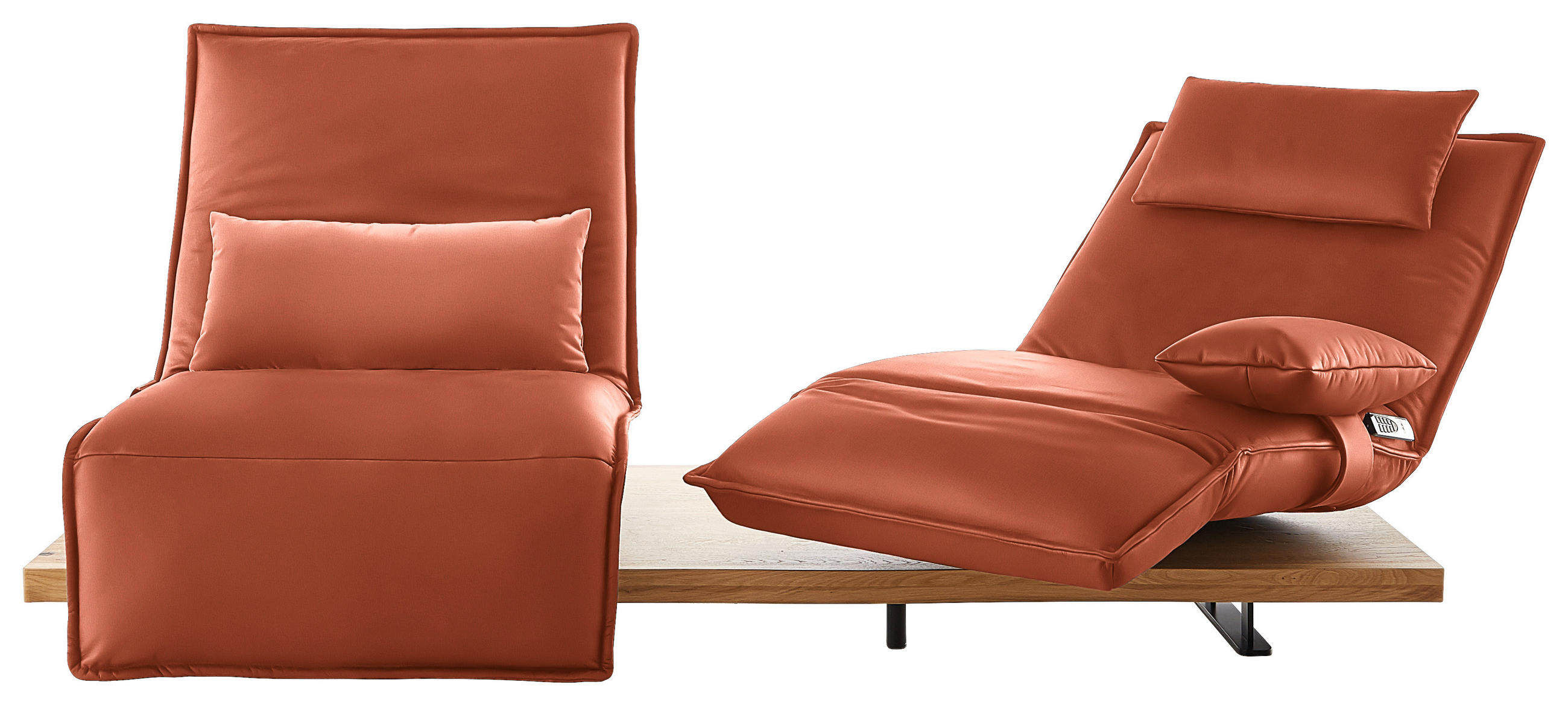 2-SITZER-SOFA in Echtleder Orange  - Eichefarben/Schwarz, Natur, Leder/Holz (240/63/115cm) - Koinor