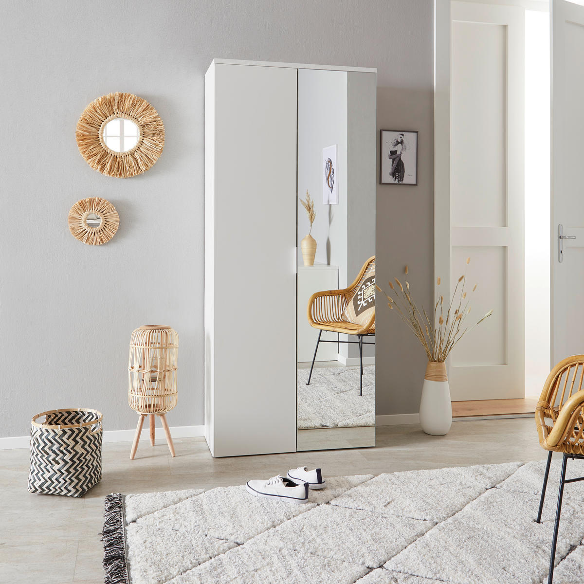 OMARA ZA ČEVLJE bela - bela/barve aluminija, Moderno, kovina/leseni material (80/190/38cm) - Carryhome