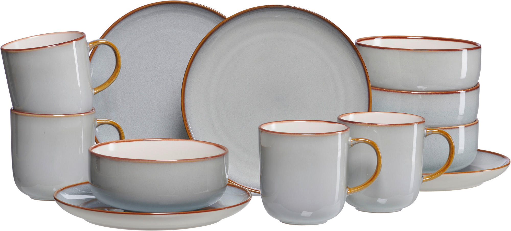 FRÜHSTÜCKSSERVICE Grau PORTOFINO 12-teilig 4 Personen  - Grau, Trend, Keramik (33,5/21,5/22cm) - Ritzenhoff Breker